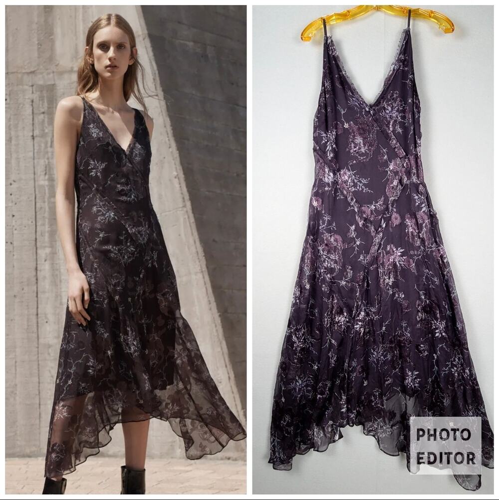 Grey Jason Wu Winter Floral Clip Jacquard V-Neck Dress Midaxi Resort 19 Purple 4